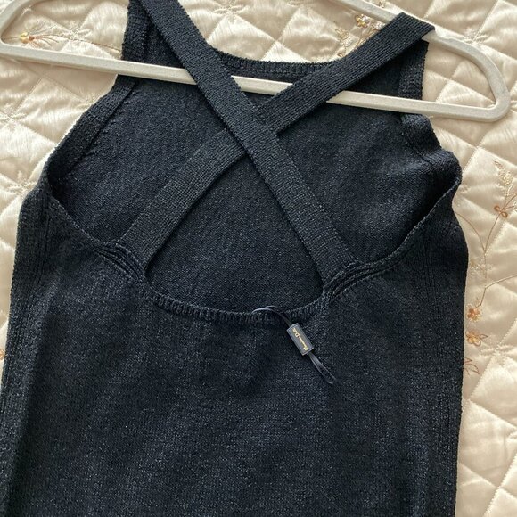 MASSIMO DUTTI ELEGANT MAXI CROSS BACK DRESS KNIT BLACK SHIMMERY WITH SIDE SLIT - Picture 2 of 5